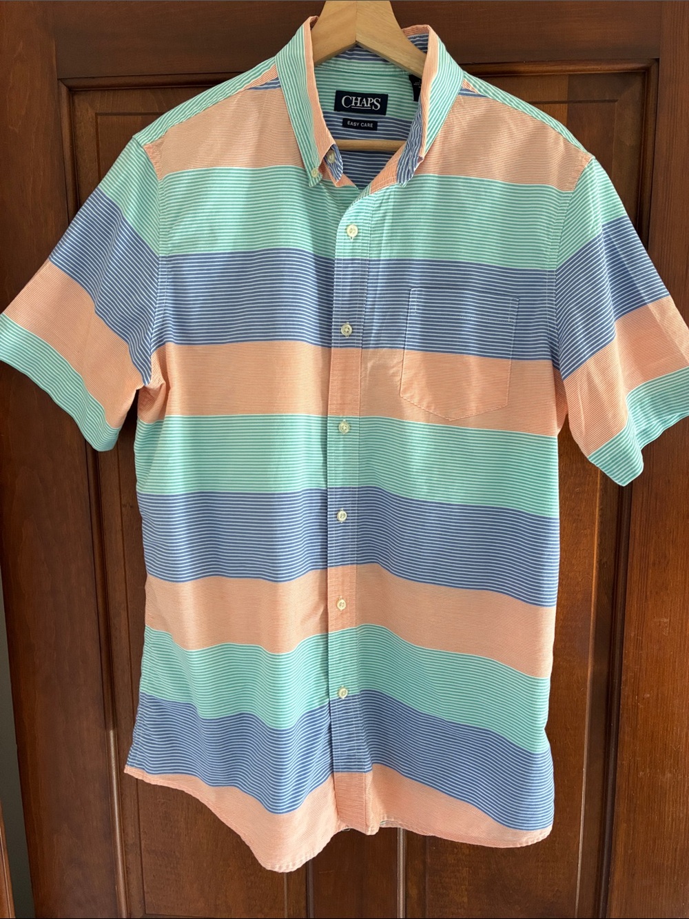 Chaps Short-Sleeve Button-Down Shirt in Peach, Mint & Blue